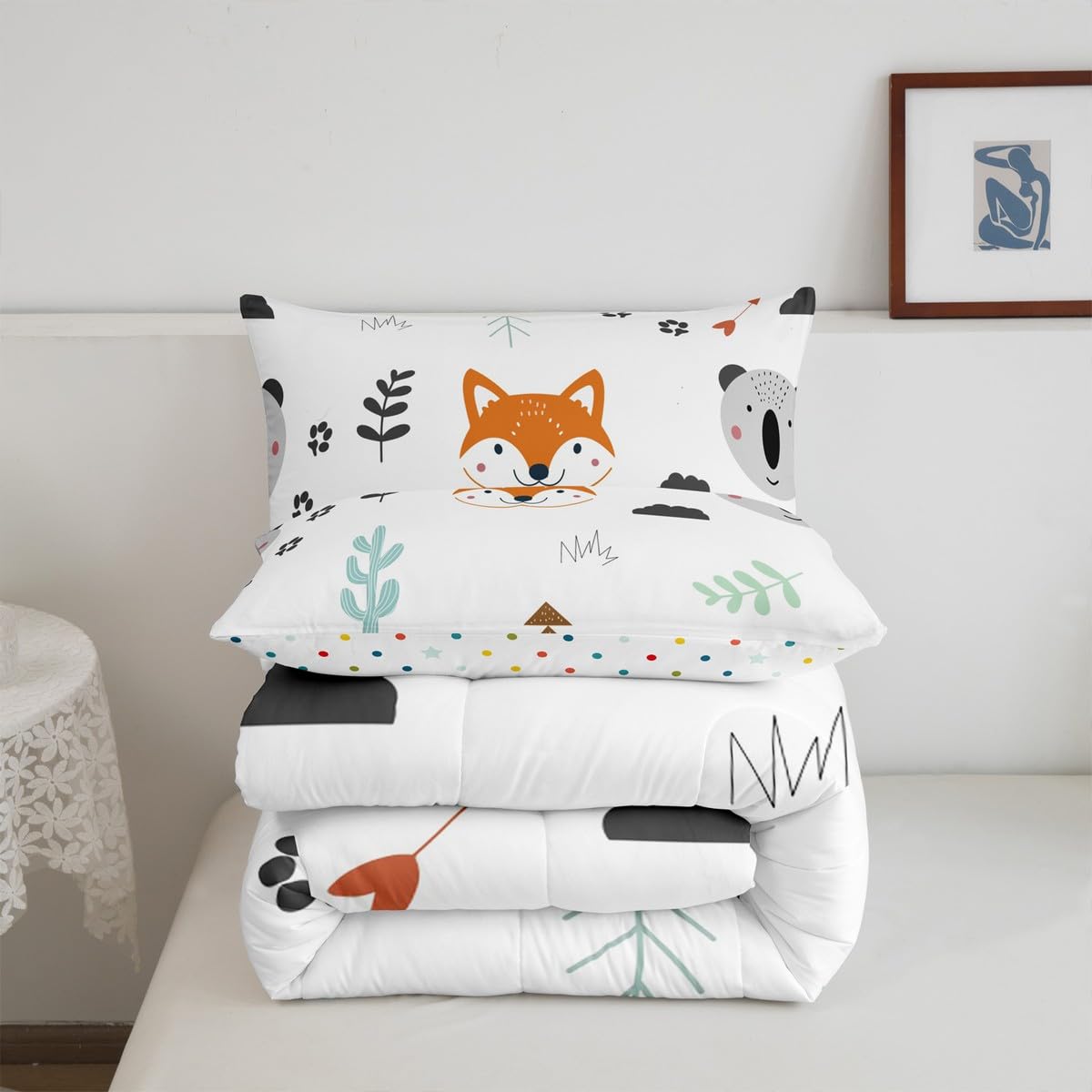 Feelyou Cute Fox Comforter Set King Size Cartoon Animal Bedding Set for Boys Girls Teens Bedroom Decor Zoo Animal Comforter Women Men Wildlife Duvet Set with 2 Pillow Case