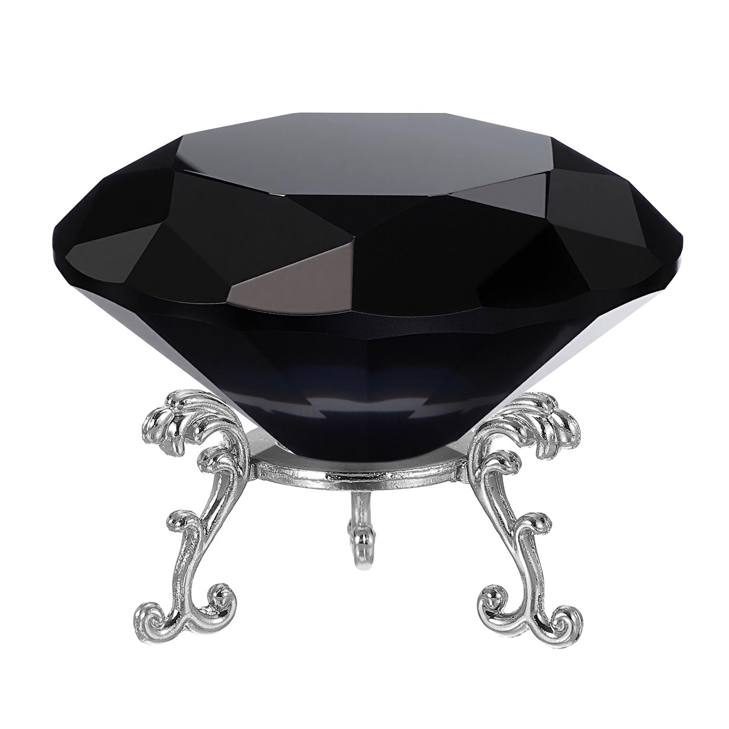 PATIKIL Diamond Crystal Paperweight, 80mm / 3.15" Crystal Paperweight Paper Weight with Silver 19 Metal Base for Home Office Desktop Table Decor Wedding Party Ornaments, Black