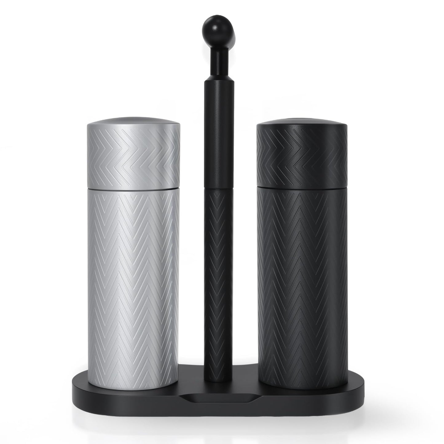 ARKNOAH Salt and Pepper Grinder Set 2-Pack with Stand, Adjustable Coarseness Mill - Aerospace Aluminum Body, Stainless Steel & Ceramic Core, Refillable Spice Grinders for Kitchen & BBQ