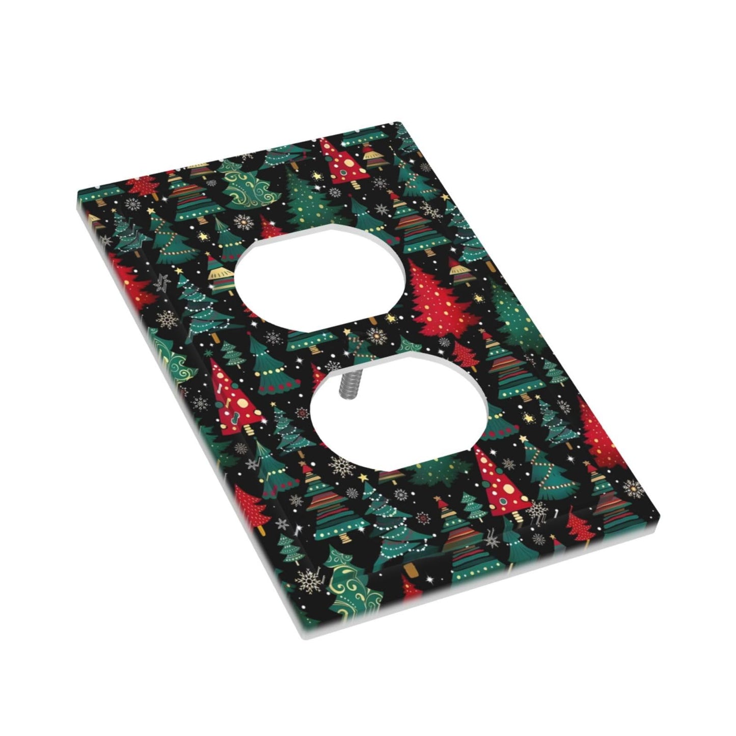 Christmas Tree Red Green Snowflakes Stars Holiday Theme Outlet Covers 1 Gang Duplex Light Switch Cover Decorative Switch Plates Electrical Receptacle Faceplate Wall Plate for Home Living Room Decor