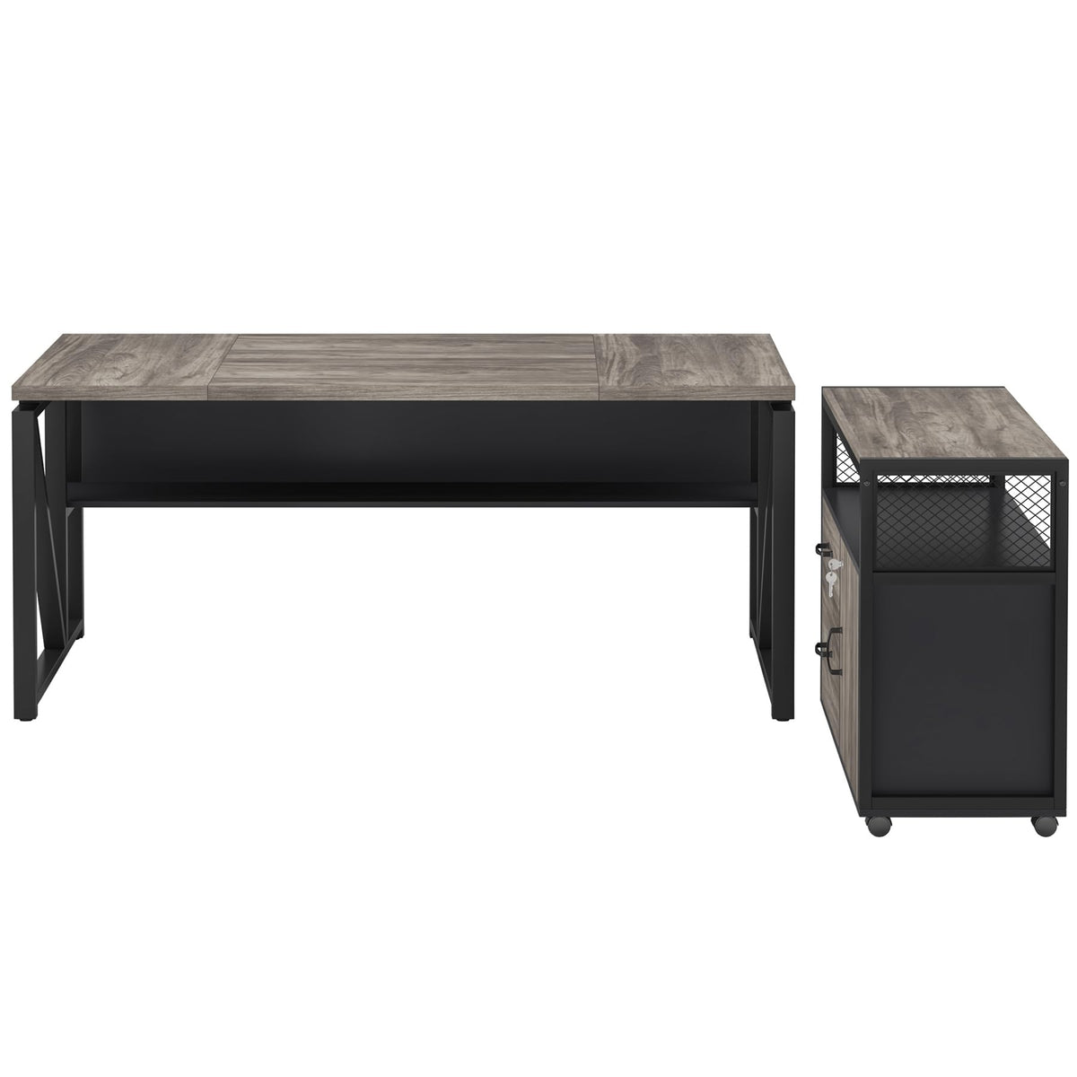 Tribesigns 63" Executive Desk with Reversible File Cabinet, Large L-Shaped Office Desk with Drawers, Business Furniture Workstation for Home Office (Dark Oak, 63-inch)