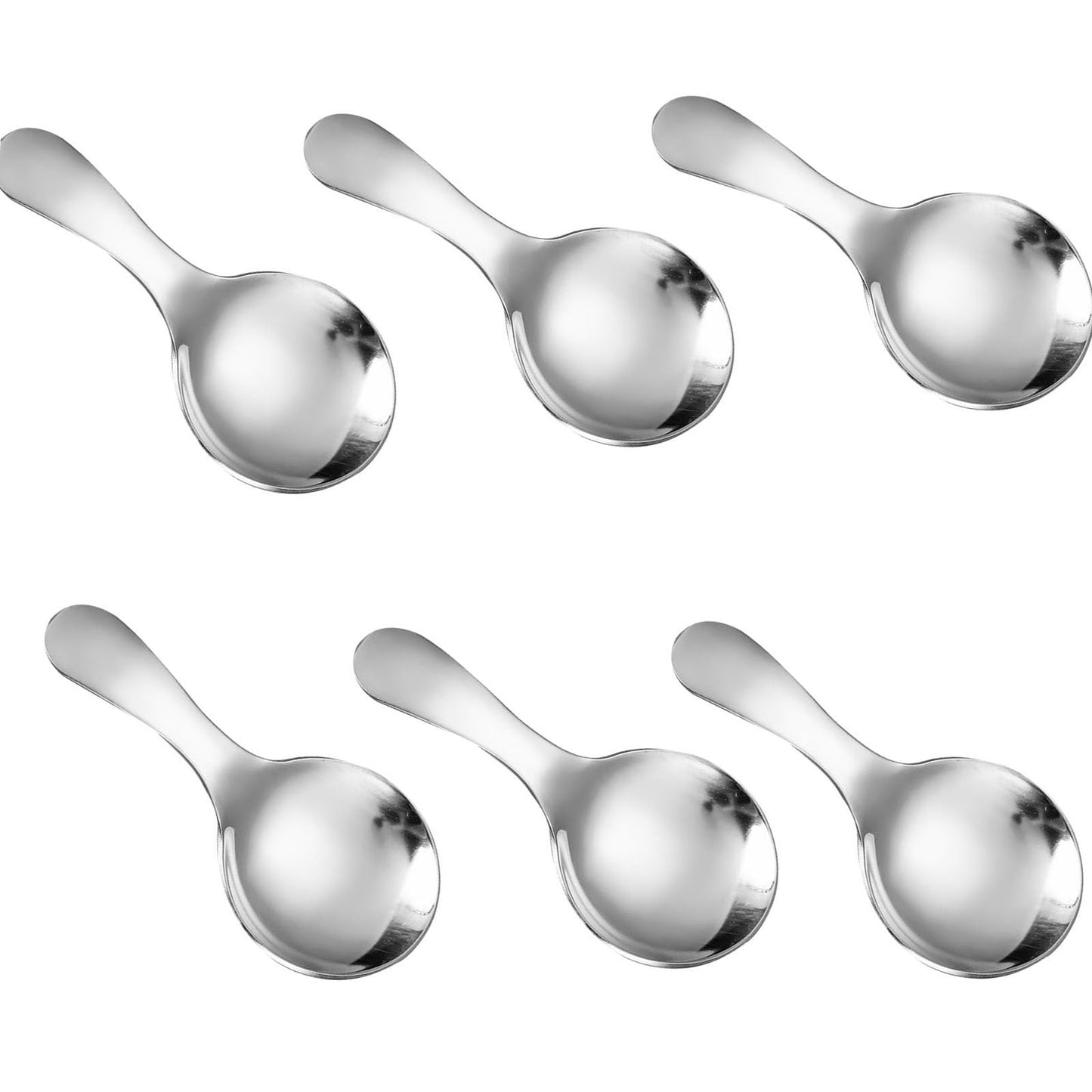 6 Pcs Stainless Steel Mini Spoon Short Handle Small Round Suitable For Dessert, Tea, Coffee, Cake, Sugar, Ice Cream Coffee Tea Spoon. (Silver A)