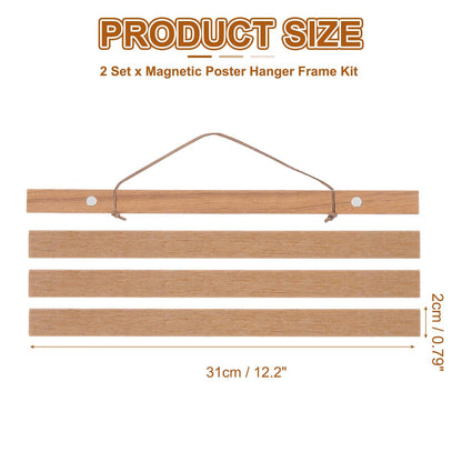 PATIKIL 2 Set Magnetic Poster Hanger Frame 12 Inch Wooden Magnet Picture Hangers Frames Wide Hanging Kit for Photos, Pictures, Artwork, Maps, Brown