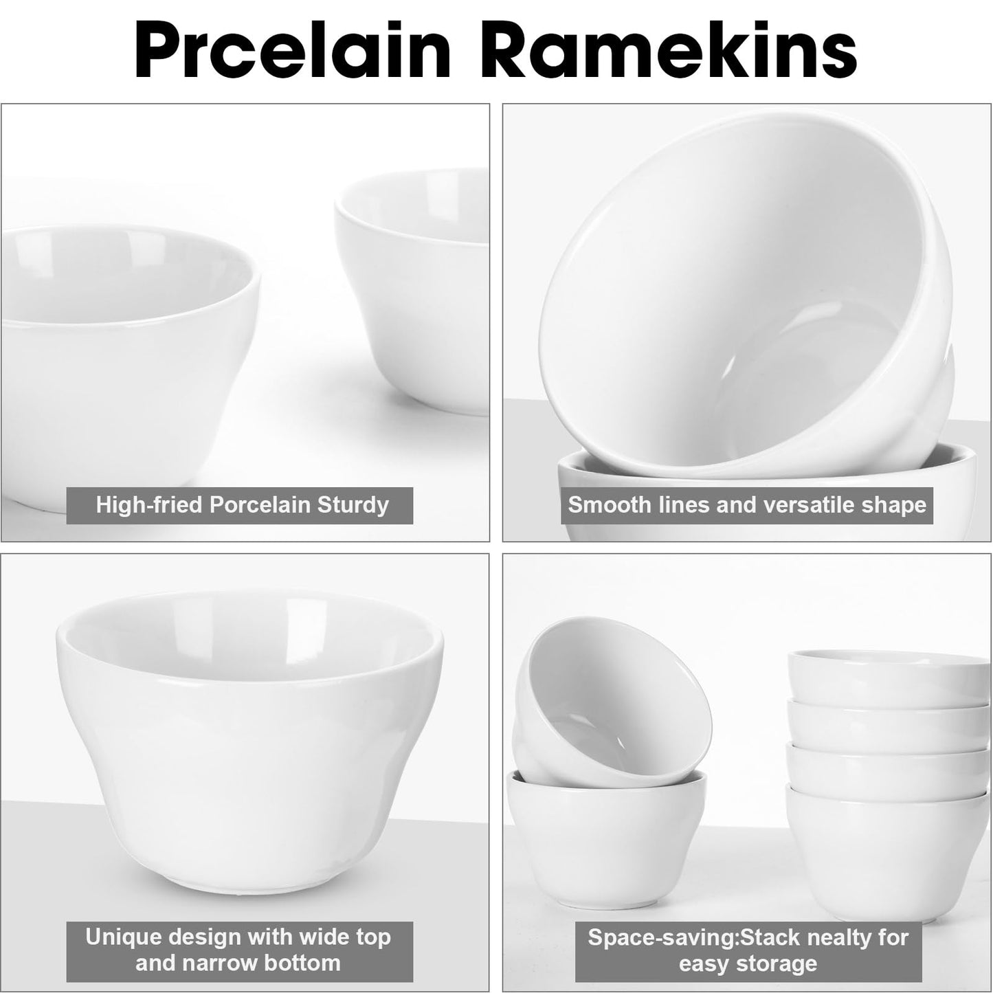 Suclain 24 Pack Porcelain Bowls Set Porcelain Bouillon Cups Small Dessert Bowls Soup Dip Bowl for Ice Cream Dessert Sauce Dipping Salad Cereal Microwave Dishwasher Safe (8 oz,White)