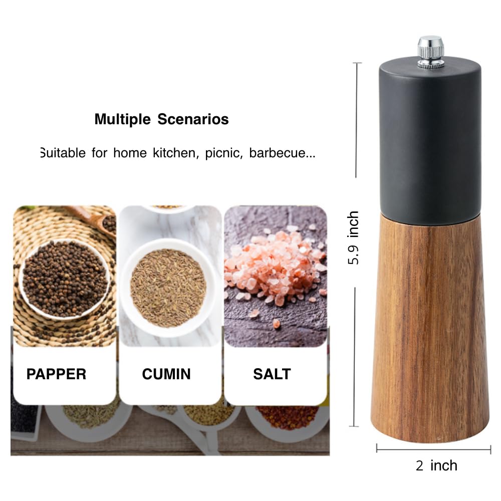 GCFTIFF Wooden Salt and Pepper Grinder Set,Crafted of Solid Acacia Wood with Ceramic Steel Core,Adjust for Customized Coarseness(2pcs white + black,6 inch)