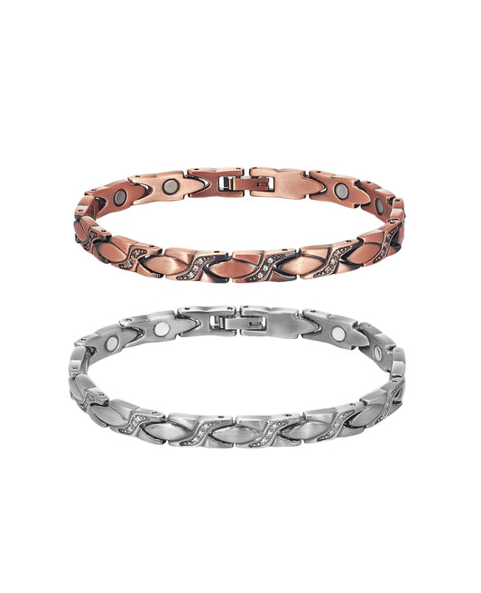 MagVIVACE Pure Copper Bracelets for Women, with 2 Extra Link(Copper&Silver)