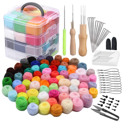 luokefe Needle Felting Kit, 72 Colors Felt Wool Roving, Felting Starter Kit with Needles, Basic Tools and Accessories for DIY Crafts Wool Fibre Hand Spinning for Beginners