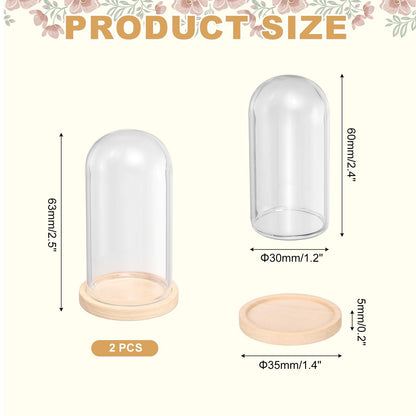 uxcell 4Pcs Glass Display Dome, 1.4" x 2.5" Clear Cloche Glass Dome Decorative Bell Jar with Wooden Base for Collectibles Display Candle Tabletop Centerpiece Plants Wedding, Beige