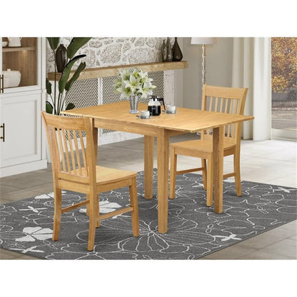 East West Furniture NDNO3-OAK-W 3 Piece Kitchen Table Set for Small Spaces Contains a Rectangle Dining Table with Dropleaf and 2 Dining Room Chairs, 30x48 Inch, Oak