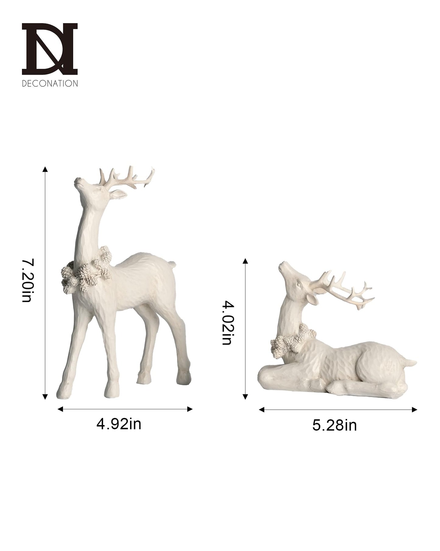 DN DECONATION 2pcs White Christmas Reindeer Statue, Indoor Reindeer Decor, Tabletop Resin Deer Figurine
