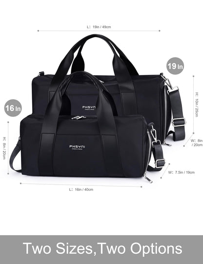 PHSYNI Gym Bag for Women with Shoe Compartment & Wet Pocket - Duffle Bag for Travel Sports Fitness Workout Athletic, 19“-Medium, Black
