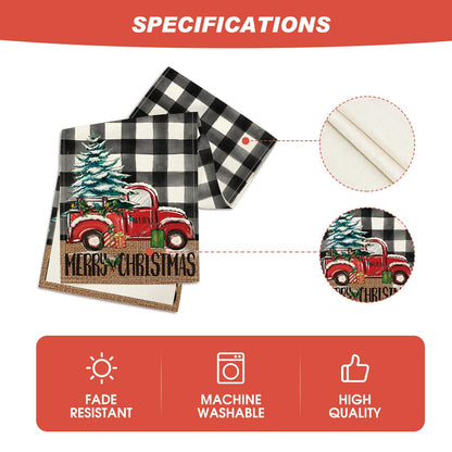 Artoid Mode Buffalo Plaid Merry Christmas Tree Table Runner, Seasonal Truck Gifts Kitchen Dining Table Decoration for Outdoor Home Party 13x72 Inch
