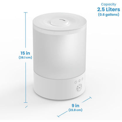 Everlasting Comfort 2.5L Top Fill Humidifiers for Bedroom, 2.5L - Quiet Easy to Fill & Clean, 24HR Runtime, Night Lights, Timer, Ultrasonic Cool Mist Humidifier, Auto Shut-Off, Essential Oil Diffuser