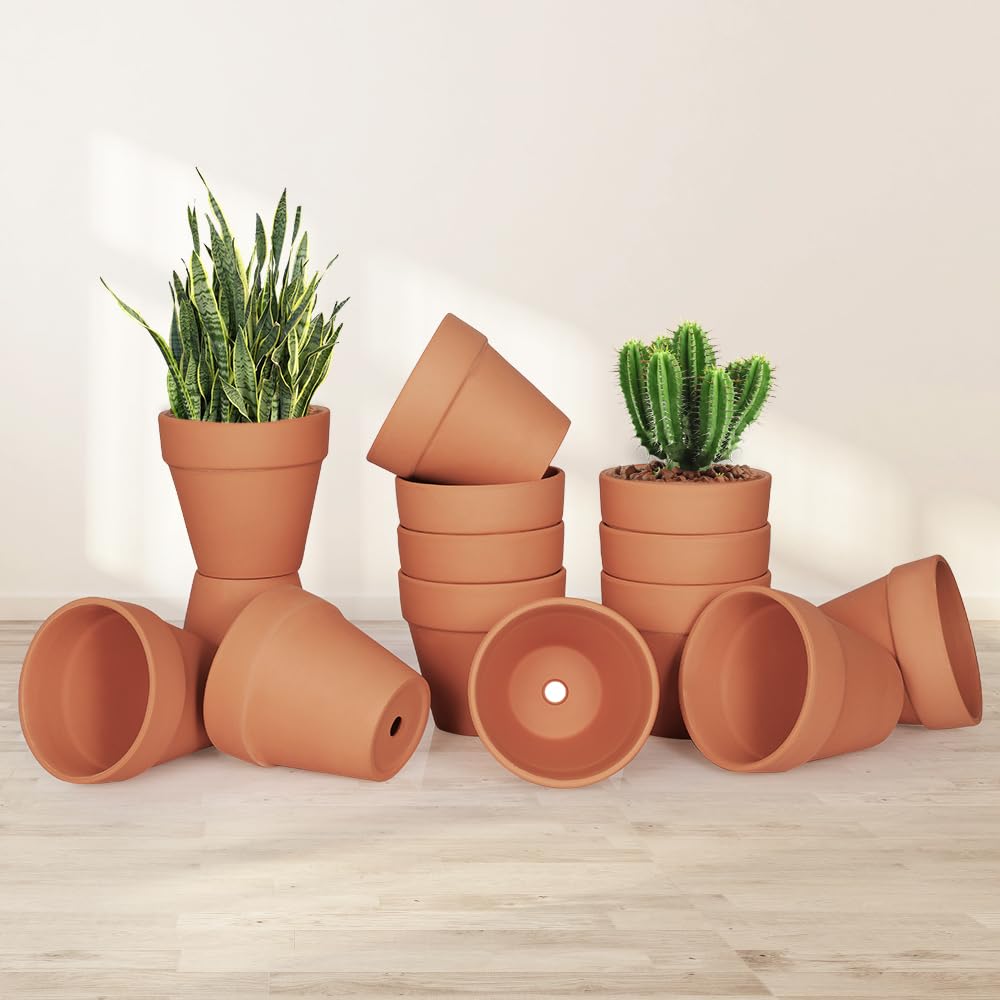 FCFKUK 4 inch Terracotta Clay Pots, 24 Pack Clay Flower Pots with Drainage, Great for Plants, DIY, Crafts, Wedding