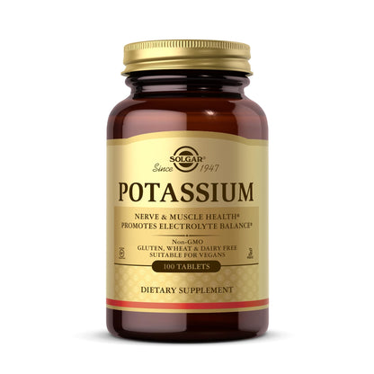 Solgar Potassium Tablets - Essential Electrolyte - Supports Nerve and Muscle Function - For Normal Blood Pressure - Vegan - 100 count (pack of 1)
