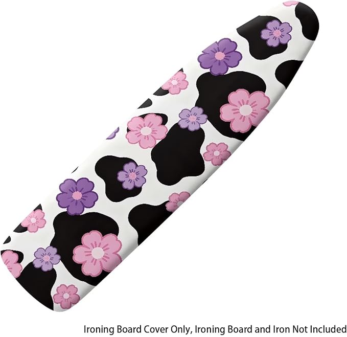 Pink Flower Cow Print Ironing Board Cover Soft Stain Resistant Ironing Board