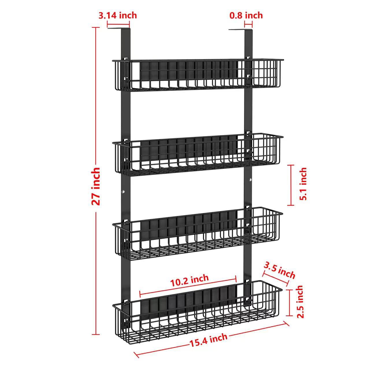 4 Tier Magnetic Spice Rack | Strongly Magnetic Spice Shelf with Utility Hooks | Refrigerator Spice Storage | Kitchen Storage Rack for Placing Seasoning Bottles, Plastic Wraps or Garbage Bags (Black)