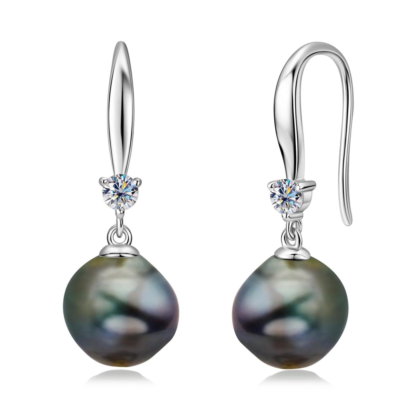 Black Pearl Earrings for Women, 925 Sterling Silver Tahitian Cultured 8-9mm Baroque Pearl Drop Dangle Earrings Birthday Anniversary Jewelry for Mom Wife