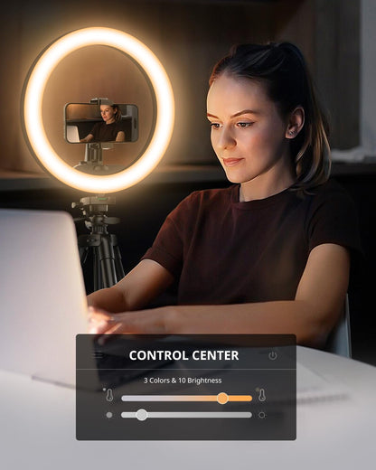10" Selfie Ring Light with 50" Extendable Tripod Stand & Flexible Phone Holder for Live Stream/Makeup, UBeesize Mini Desktop Led Camera Ringlight for YouTube Video, Compatible with iPhone/Android