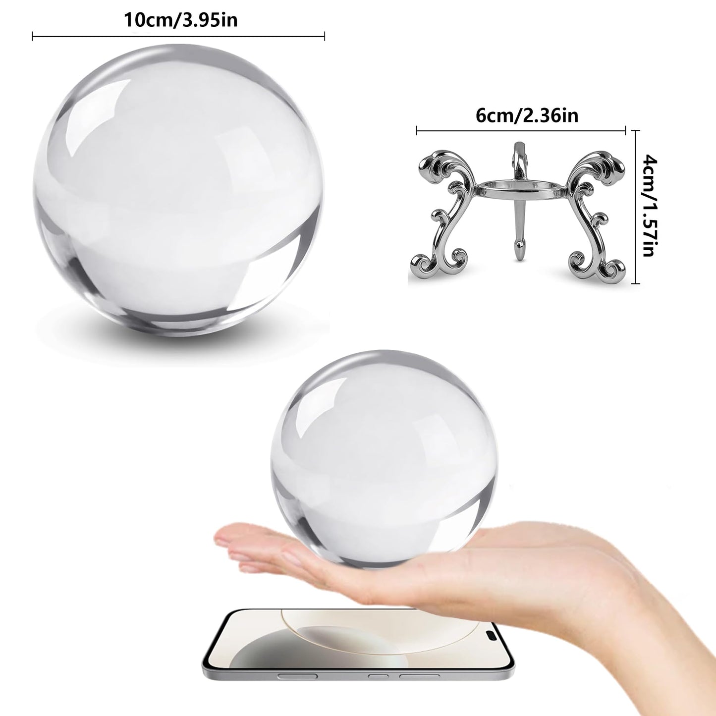 ZEERSHEE 3.9in Crystal Ball with Stand, Photography Prop for Decor