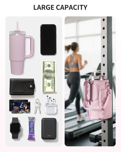 sportsnew Magnetic Gym Bag for Women Men, Crossbody Insulated Cup Sleeve Water Bottle Carrier Holder with Strap for 40oz Tumbler with Handle, 4 Built-in Magnets Small Gym Bag for Workout, Walking
