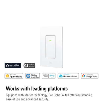 Eve Light Switch (Matter) – Smart Wall Switch for Apple Home, Alexa, Google Home, SmartThings; for Single-Pole & 3-Way switches; Thread, Requires Thread Border Router & Neutral Wire; UL-Certified