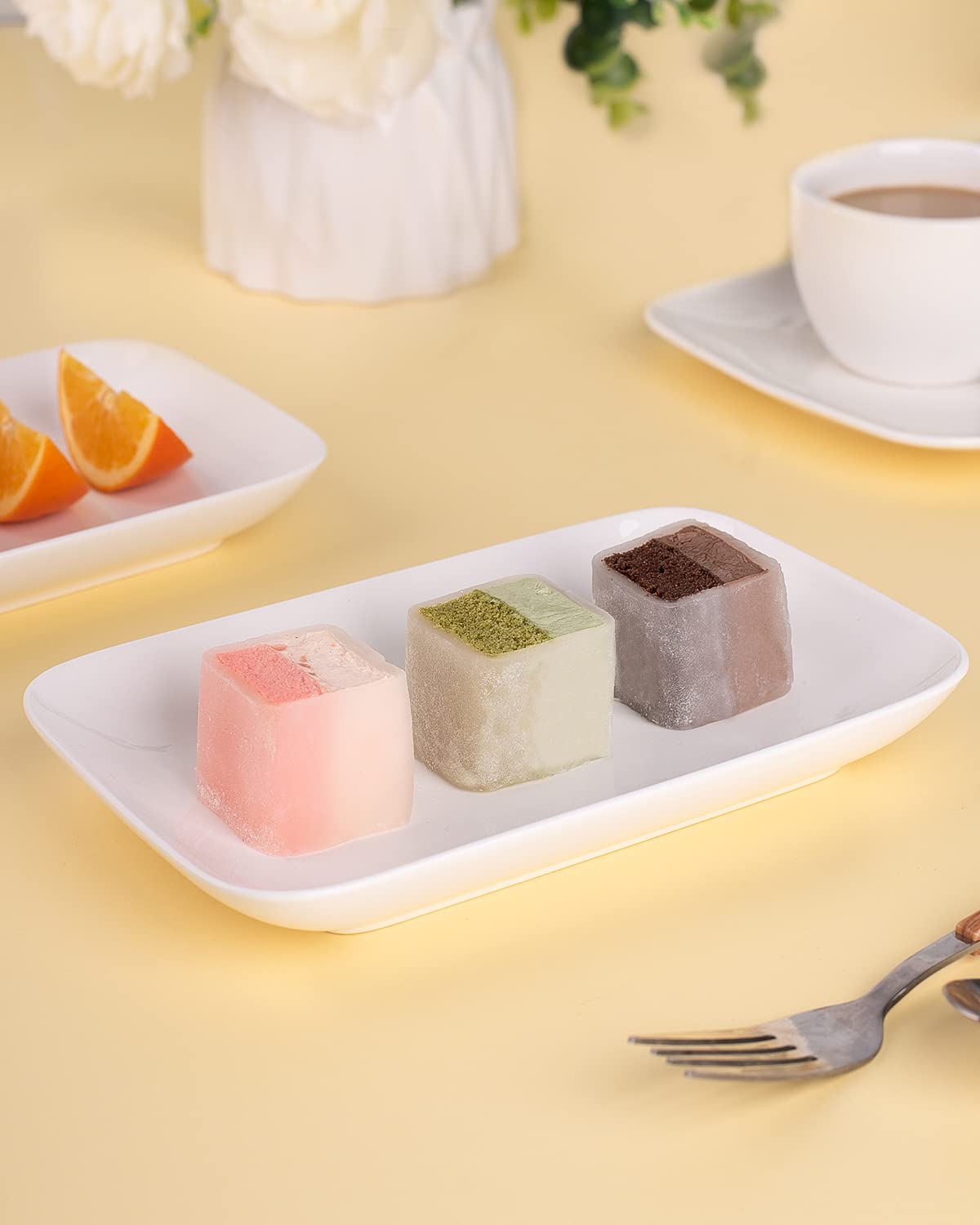 DELLING 8 Inch Rectangular Appetizer Plates Set of 6, Porcelain Salad Dessert Plates White, Small Serving Plates for Sushi Snack, Microwave Oven Dishwasher Safe, Stackable Ceramic Plates