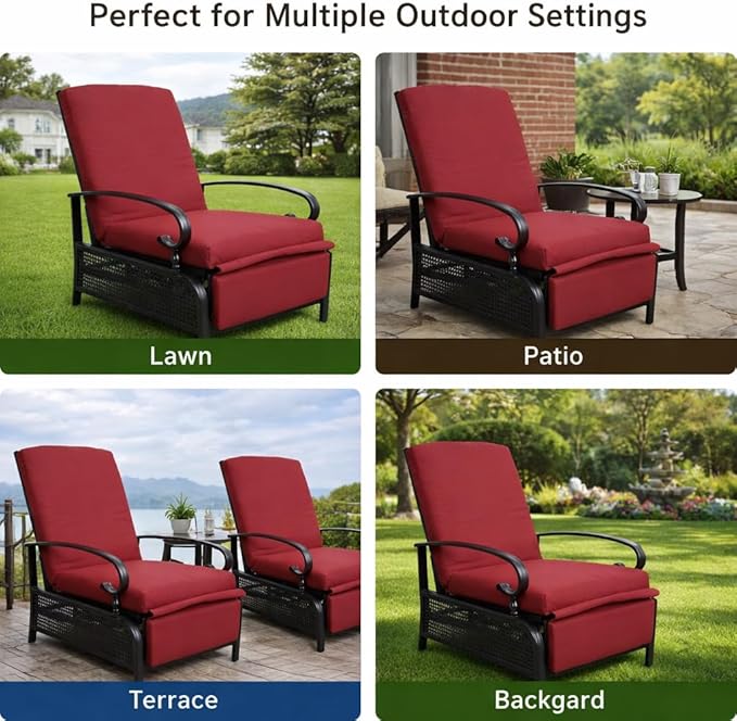 Kozyard Adjustable Outdoor Reclining Lounge Chair, Cushioned Patio Chaise Lounge with Extendable Metal Frame for Sunbathing, Reading & Relaxing – Comfortable Outdoor Recliner(Burgundy)