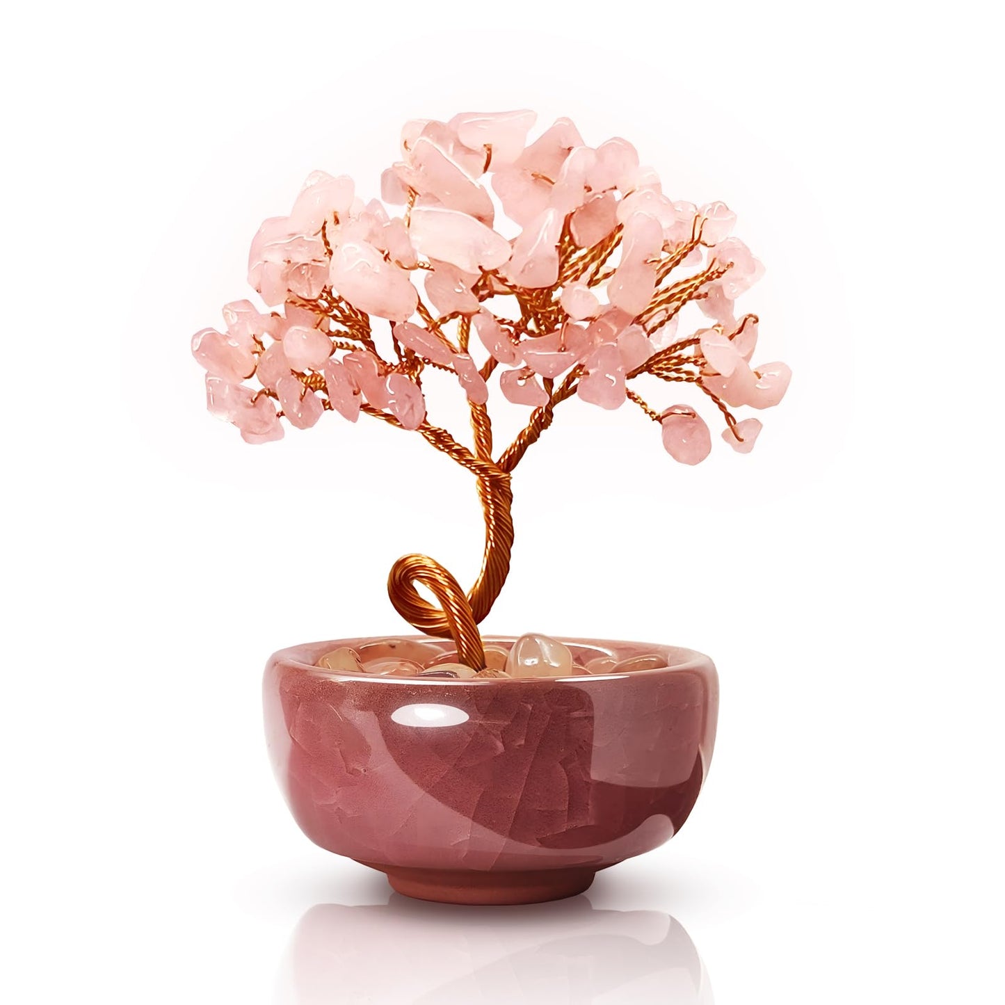 Janyortrenner Rose Quartz Crystal Tree,Romantic Office Desk Bedroom Decor,Handmade Copper Wire in Crackle Ceramic Base,Spiritual Gift for Her