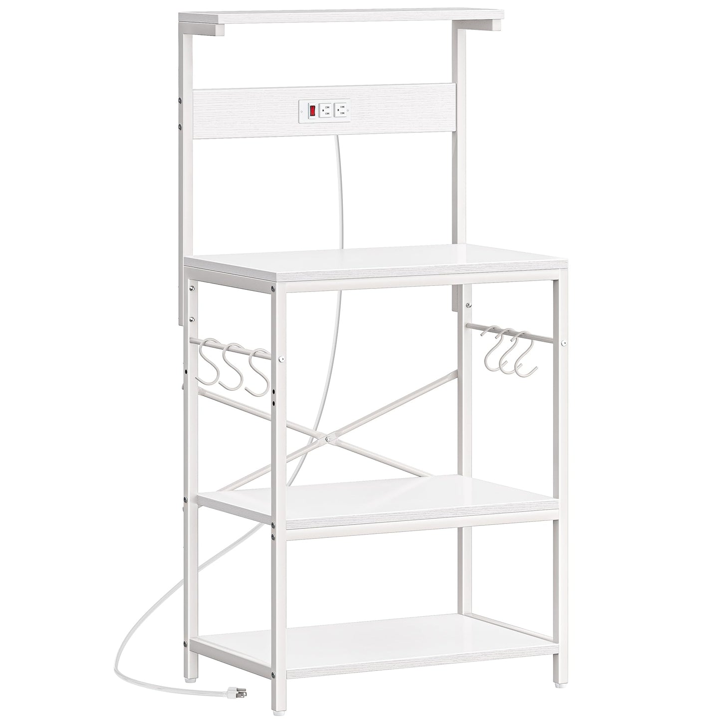 SUPERJARE Kitchen Bakers Rack with Power Outlet, Coffee Bar Table 4 Tiers, Kitchen Microwave Stand with 6 S-shaped Hooks, Storage Shelf Rack for Spices, Pots and Pans - Rustic Brown