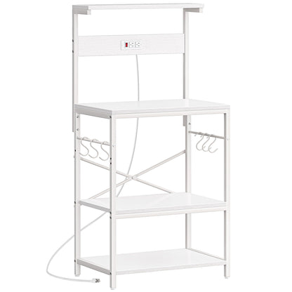 SUPERJARE Kitchen Bakers Rack with Power Outlet, Coffee Bar Table 4 Tiers, Kitchen Microwave Stand with 6 S-shaped Hooks, Storage Shelf Rack for Spices, Pots and Pans - Rustic Brown