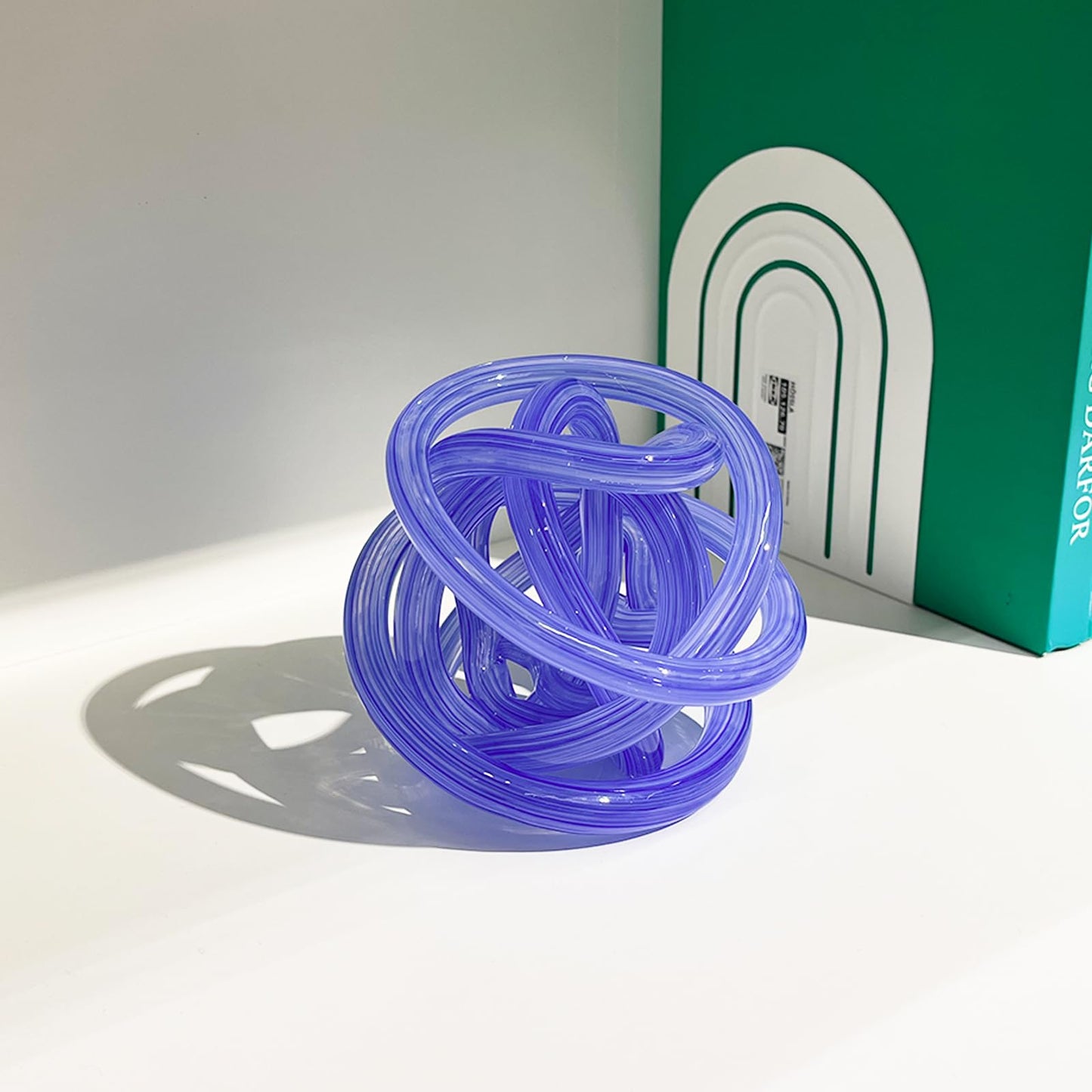 ORRFIDDY Glass Knot Teal Decor Ball - 5 Inch Hand Blown Infinity Sculpture Orbit Home Decor Table Decoration Interio Art