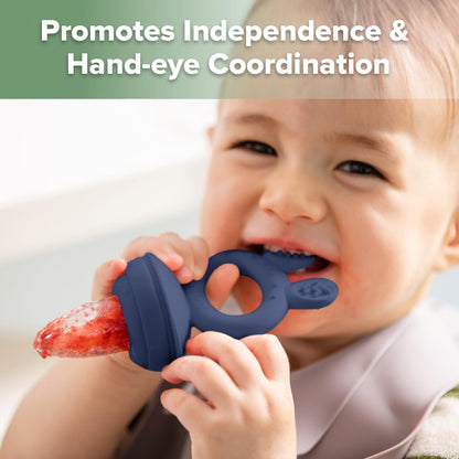 Haakaa Baby Fruit Food Feeder & Mini Freezer Nibble Tray Combo, Breastmilk Popsicle Molds for Baby Cooling Relief, BPA Free Silicone Feeder for Safe Infant Self Feeding, 4 Month+ (Steel Blue)