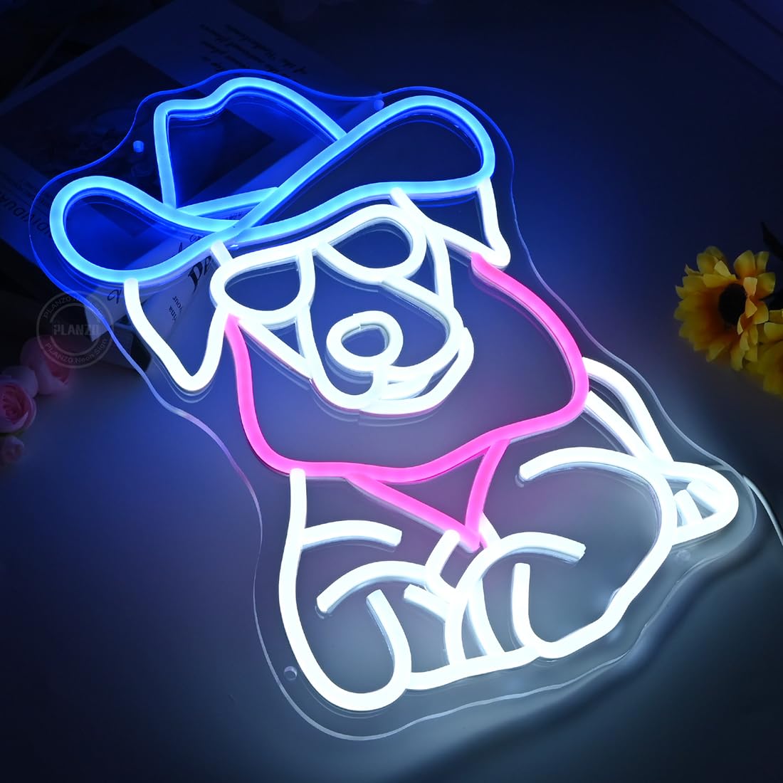 Planzo Cowboy Dog Led Neon Sign Light Bedroom Game Room Man Cave Bar Pub Club Home Wall Sign Decor USB 16.14"X12.4"