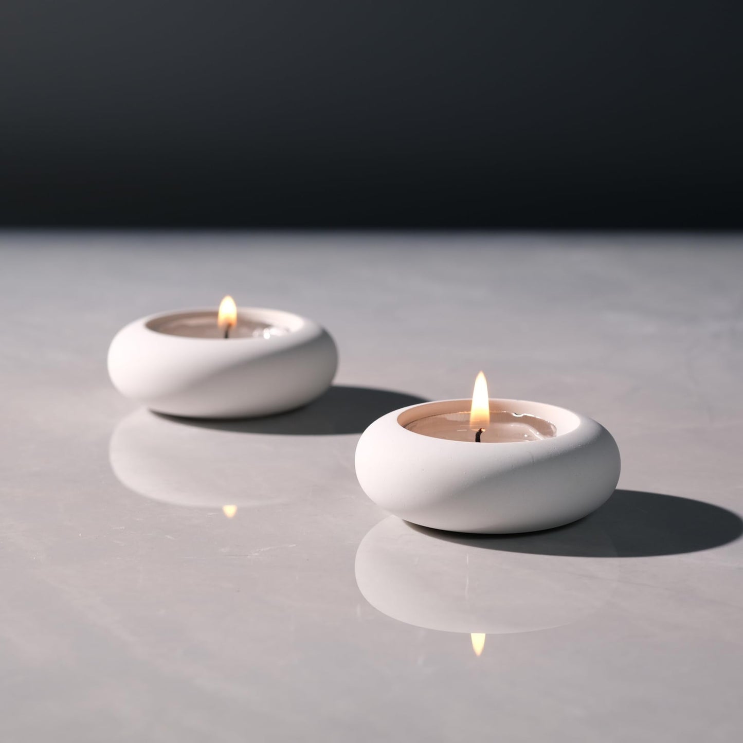 ICNBUYS Handmade Decorative Pebble Tealight Candle Holders Set of 2 - Handcrafted Home Decor Accent for Calming Earthy Aesthetic Cement White Diameter 2.6 inches