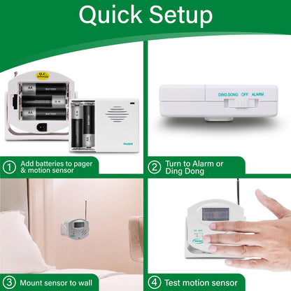 Smart Caregiver Wireless Motion Sensor Alarm System with Pager for Fall and Wandering Prevention | Mountable Motion Detector Alarm Alerts Medical Caregiver with Up to 300' Range | Bed or Door Movement