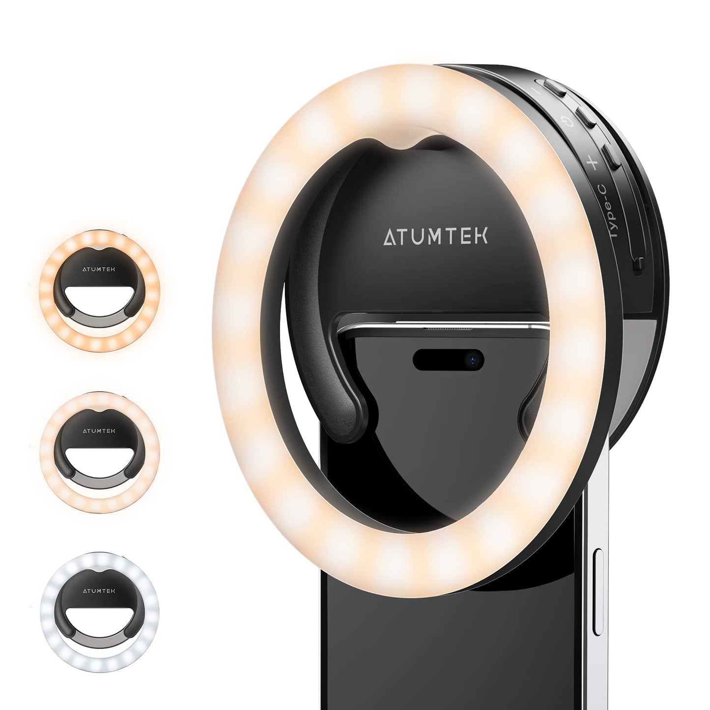 ATUMTEK 40 LED Rechargeable Clip-On Phone Selfie Ring Light for Photo and Video for Streaming, TikTok, Instagram, Zoom Meeting and Video Conferencing – Black