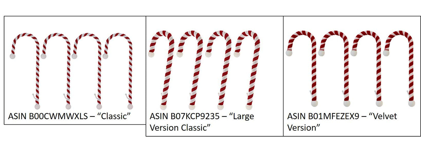 Haute Decor Candy Cane Stocking Holder (Large Classic) - Lightweight Christmas Stocking Hanger for Various Mantel Styles (4-Pack)