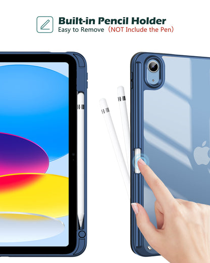 ProCase for iPad (A16) 11th Generation 11 Inch 2025/10th Generation 10.9 Inch 2022 Case with Pencil Holder, Hybrid iPad 11 10 Case with Clear Back, Supports Auto Wake/Sleep -Navy