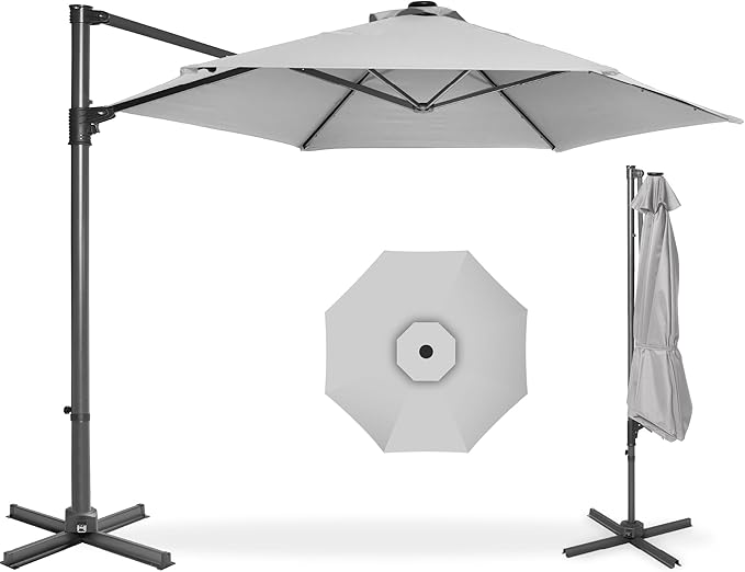 Best Choice Products 10ft Offset Cantilever Hanging Market Patio Umbrella, Smooth 360° Rotation, 8 Sturdy Ribs, Easy Adjustment - Fog Gray