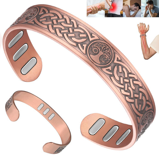 Vicmag Copper Bracelet for Men 9X Strength Magnetic 99% Pure Copper with 5000 Gauss Magnets, Tree of Life Present Box Adjustable(Axe & Sun Moon Tree)