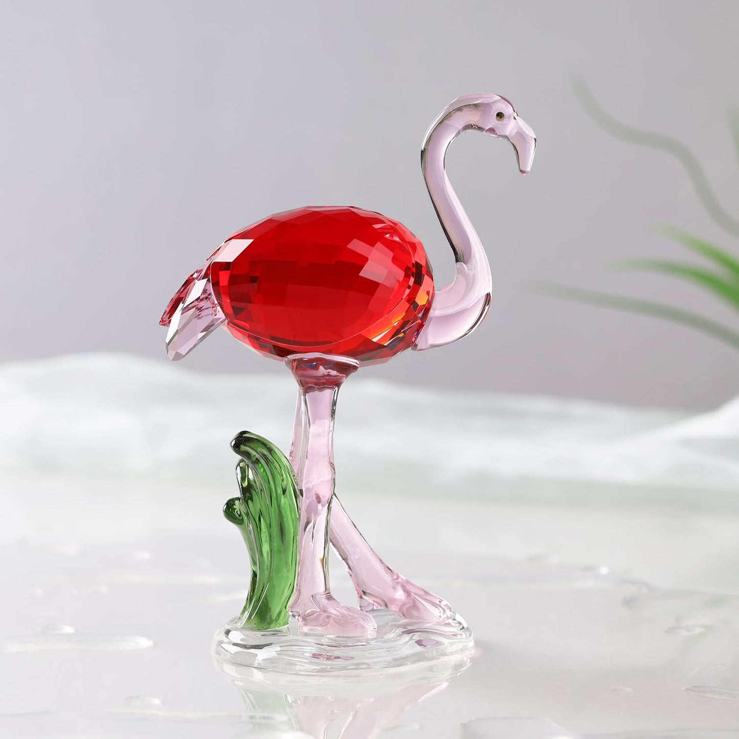 DOJOZ Crystal Flamingo Realistic Animal Art Figurine Collection Table top Ornament Statue Home Decor