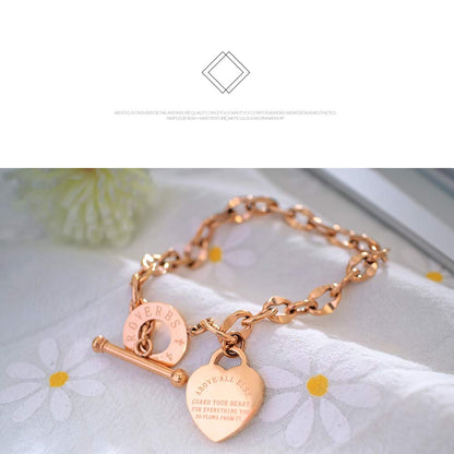 kelistom 316L Stainless Steel Love Heart Charm Bracelet for Women Romantic Gift 18k Gold Plated OT Clasp Bracelets (18k gold)