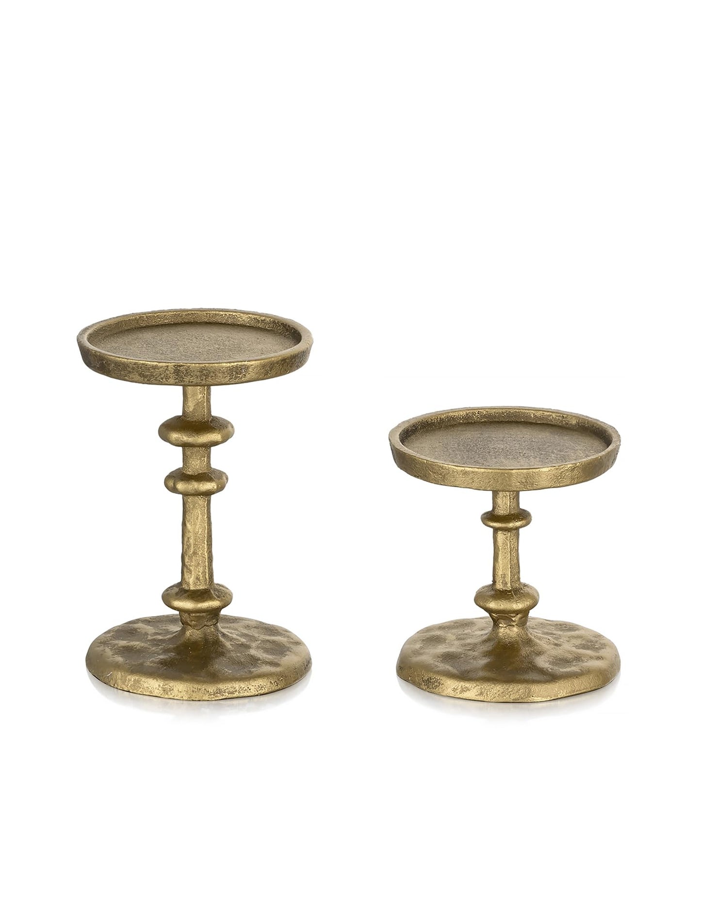 NUPTIO Gold Candle Holders for Pillar: Antique Brass Cast Iron Candleholder for 3 Inch Pillars -Heavy Metal Candle Stand for Christmas Party Table Decor