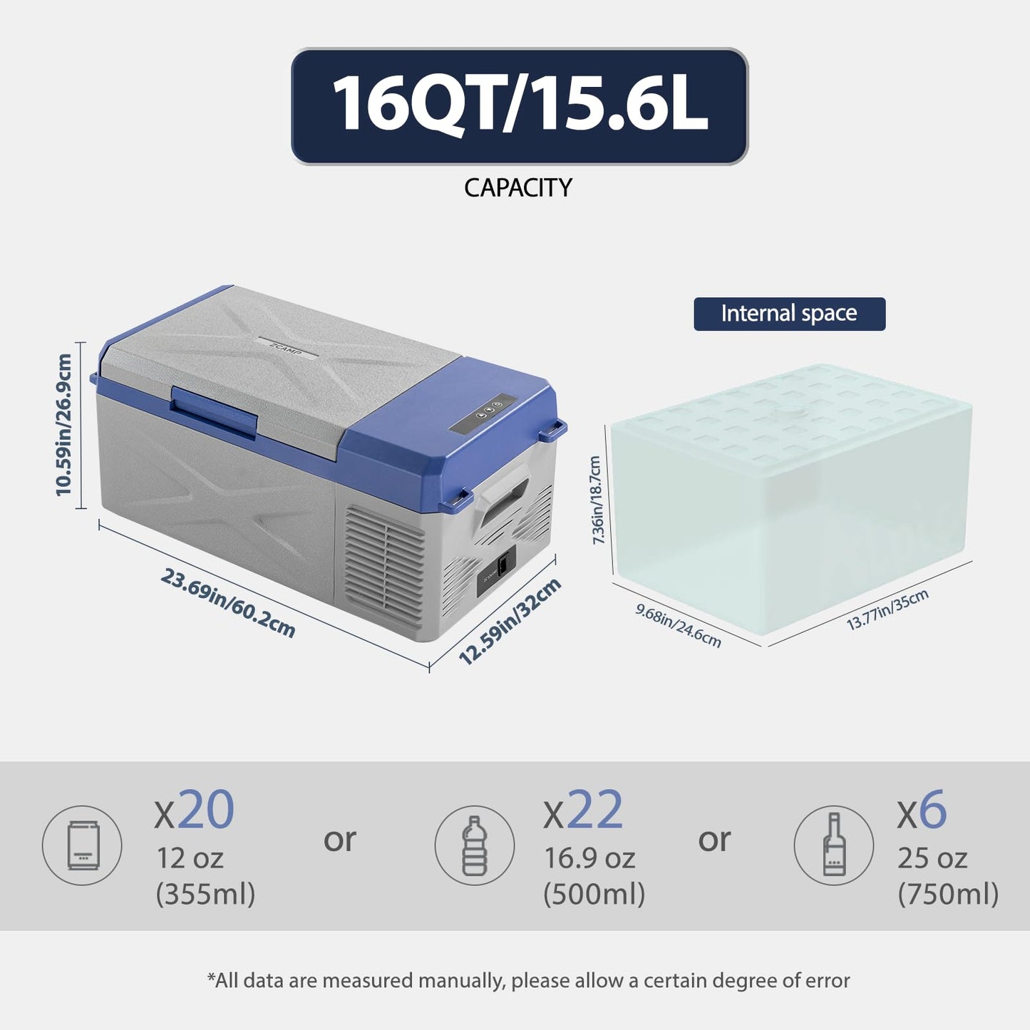 zcamp X15 12 Volt Refrigerator,Mini Portable Freezer,16 Quart(15.6L) Electric Cooler,12V Car Fridge,12/24V DC 100-240V AC for Ourdoor, Camping, Travel, Truck,RV, Boat -4℉~68℉