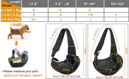 Small Dog Puppy Sling Carrier, Hands-Free Cat Carry Bag Mesh Pet Dog Papoose Pouch Tote Adjustable Padded Shoulder Pet Sling with Pocket & Collar Hook Pet Safety Carrier for Daily Walking Subway,L