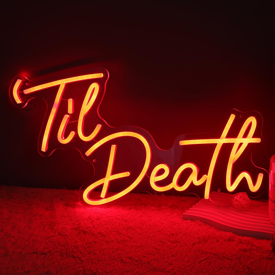 Planzo Til Death Neon Light Sign for Halloween Gothic Wedding Party Engagement Bridal Shower Banner Bedroom Wall Decor Light 5V USB Powered with Dimmer Switch 17IN Red
