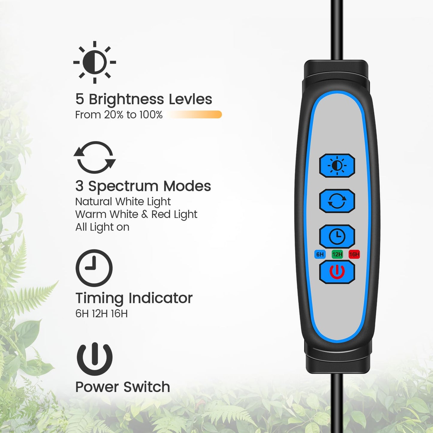Garpsen Grow Light for Indoor Plants, 52 LEDs Full Spectrum Plant Light with Clip & Gooseneck, 3 Installation Methods, Dimmable & Timer 6/12/16Hrs, 3 Spectrums Grow Lamp for Seeding Small Plants
