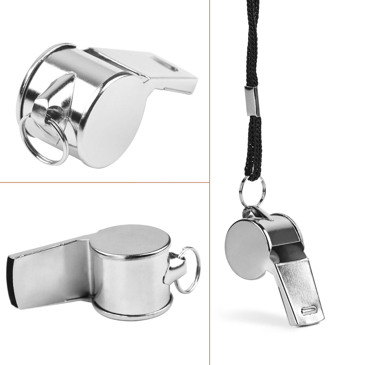 Hipat 24-Pack Stainless Steel Whistles with Lanyards - Loud, Clear Sound for Coaches, Referees, Survival Kits & Outdoor Safety