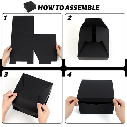 YUEFANBOX Black Gift Boxes with Lids, 8x8x4 inches, 10 Pack – Easy Assemble Bulk Boxes with Bottom Stickers for Groomsmen Proposals, Wedding Favors, Birthdays & Christmas